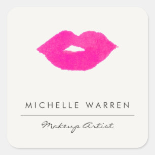 Pegatina Cuadrada Artista de maquillaje acuarela de los labios rosad