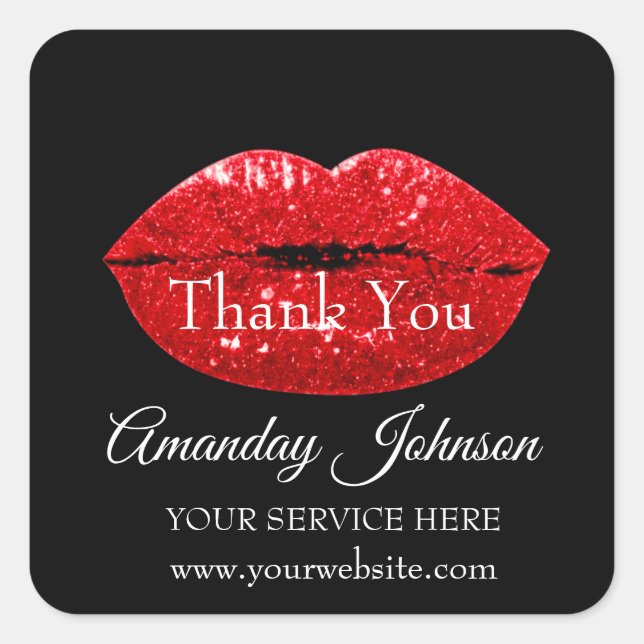 Pegatina Cuadrada Artista de maquillaje Beso Rojo Nombre del labio M (Anverso)