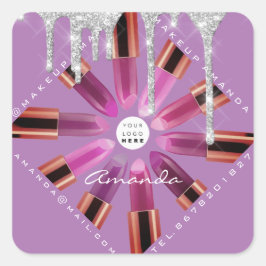 Pegatina Cuadrada Artista de maquillaje cosmético Logo de lápiz labi