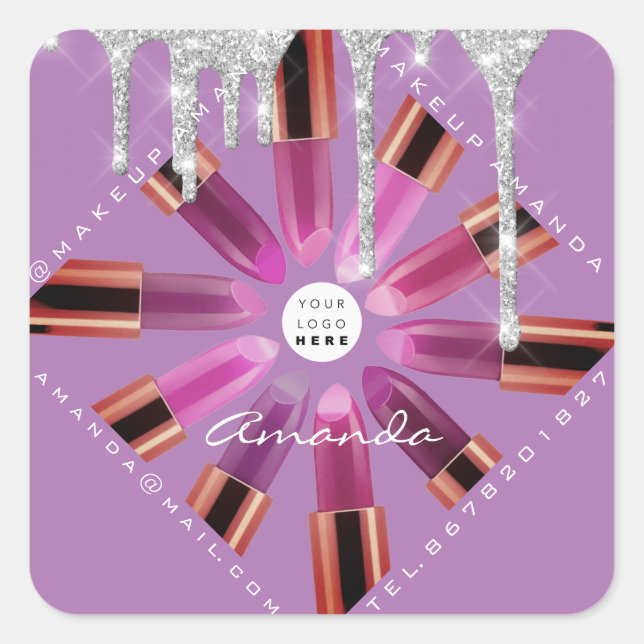 Pegatina Cuadrada Artista de maquillaje cosmético Logo de lápiz labi (Anverso)