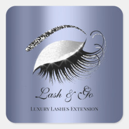 Pegatina Cuadrada Artista de maquillaje de diamantes Lash Silver Blu