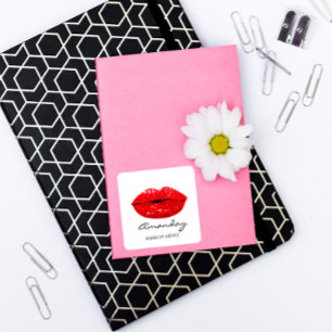 Pegatina Cuadrada Artista de maquillaje de Sirena Red Lips Nombre No