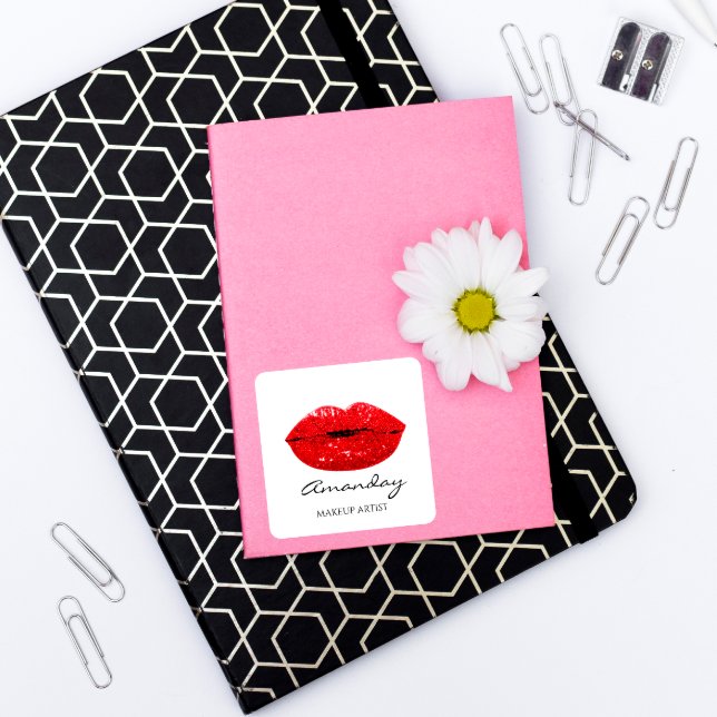 Pegatina Cuadrada Artista de maquillaje de Sirena Red Lips Nombre No (Subido por el creador)