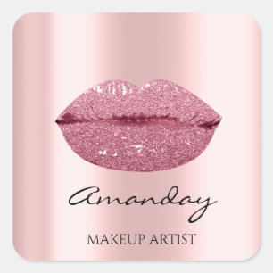 Pegatina Cuadrada Artista de maquillaje de Sirena Rosa Litros Nombre