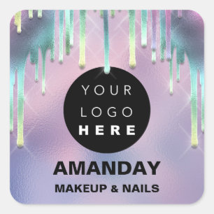 Pegatina Cuadrada Artista de maquillaje de uñas Logotipo holográfico