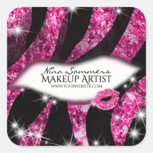 Pegatina Cuadrada Artista de maquillaje Glam Láminas Purpurinas rosa