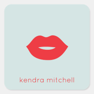 Pegatina Cuadrada Artista de Maquillaje Logotipo de Labios Rojos Min