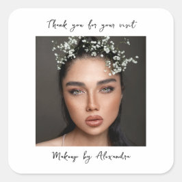 Pegatina Cuadrada Artista de Maquillaje Moderno Foto Letra Elegante