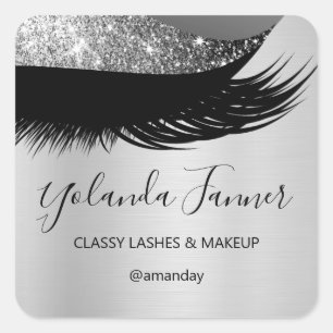Pegatina Cuadrada Artista de maquillaje profesional Eyelash Plata Ún