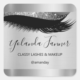 Pegatina Cuadrada Artista de maquillaje profesional Eyelash Plata Ún