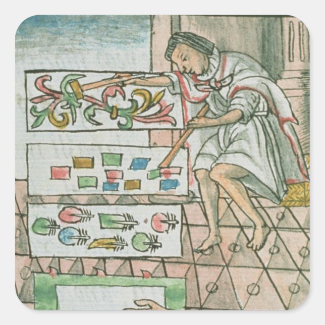 Pegatina Cuadrada Artista de plumas aztecas (Anverso)