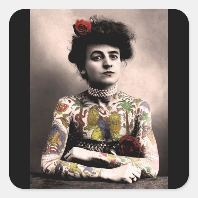 Pegatina Cuadrada Artista de tatuajes mujeres Pegatinas de fotografí (Anverso)
