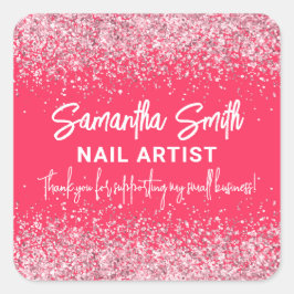 Pegatina Cuadrada Artista de uñas Tech Salón de belleza Hot Pink Gra
