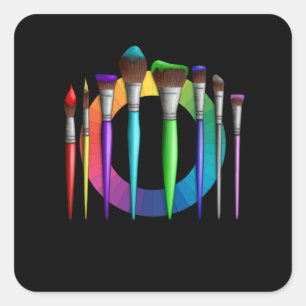 Pegatina Cuadrada Artista divertida pincel pintador cepillado rueda 