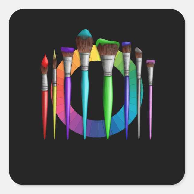 Pegatina Cuadrada Artista divertida pintora de arte cepillos rueda d (Anverso)