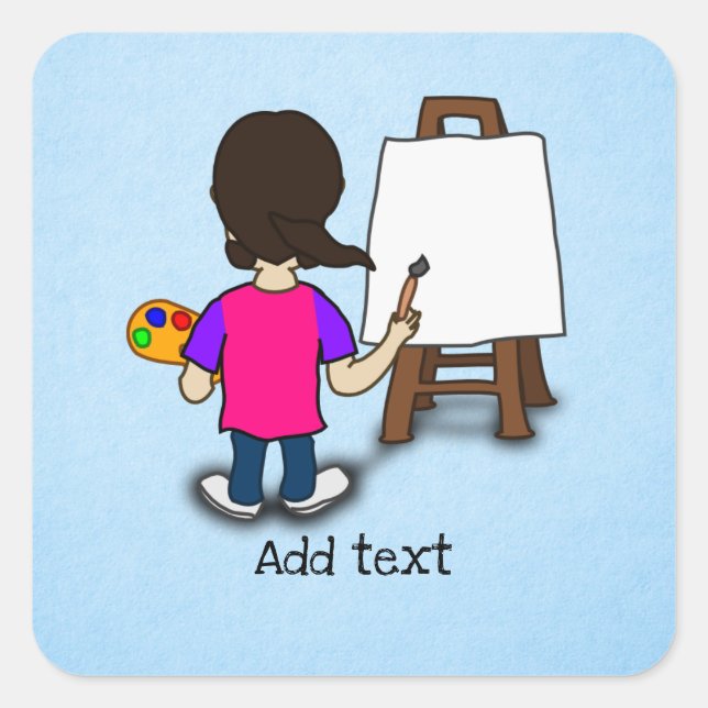 Pegatina Cuadrada Artista en el trabajo, plantilla, (Anverso)
