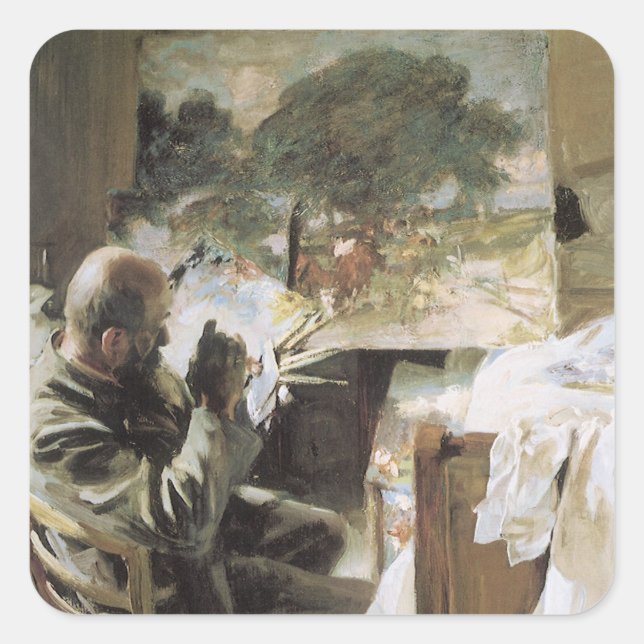 Pegatina Cuadrada Artista en su estudio de John Singer Sargent (Anverso)