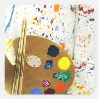 Pegatina Cuadrada Artistas pintan paleta y paleta de pintura