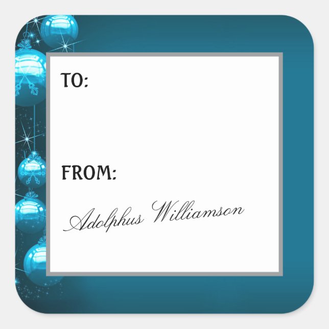 Pegatina Cuadrada Artistic Blue Snowflakes Christmas Gift Label (Anverso)