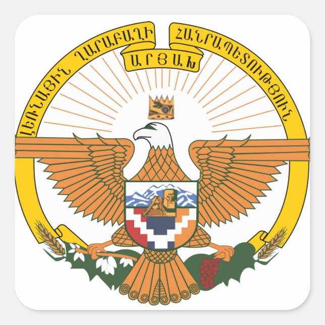 Pegatina Cuadrada Artsakh (Nagorno-Karabaj) Escudo de armas (Anverso)