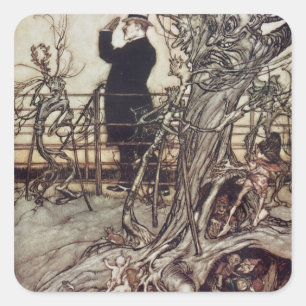 Pegatina Cuadrada Arturo Rackham el   los jardines de Kensington