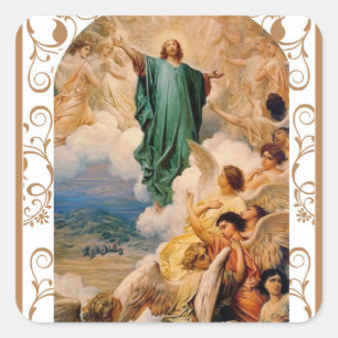 Pegatina Cuadrada Ascensión de Jesús al cielo con ángeles