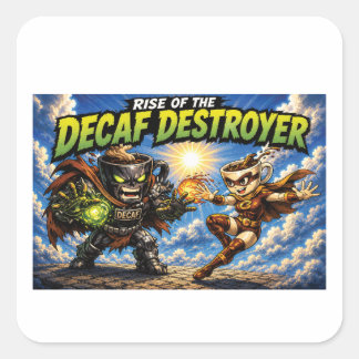 Pegatina Cuadrada Ascenso del Destructor Descafeinado Cómic Superhér