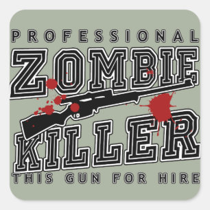 Pegatina Cuadrada Asesino Zombie Profesional