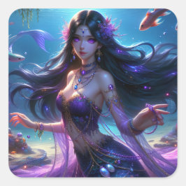 Pegatina Cuadrada Ashera - Colección de arte de la serie Mermaid