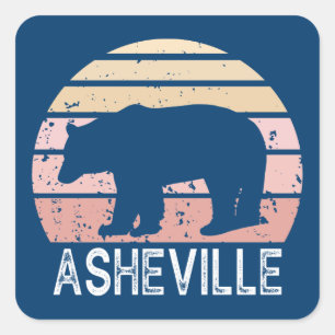 Pegatina Cuadrada Asheville North Carolina Retro Bear