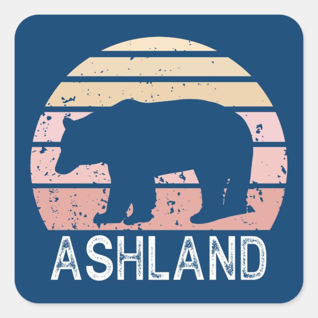 Pegatina Cuadrada Ashland Oregon Retro Bear (Anverso)