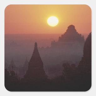Pegatina Cuadrada Asia, Birmania (Myanmar), Pagan (Bagan) El templo