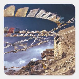 Pegatina Cuadrada Asia, India, Ladakh, Leh. Conocido como poco