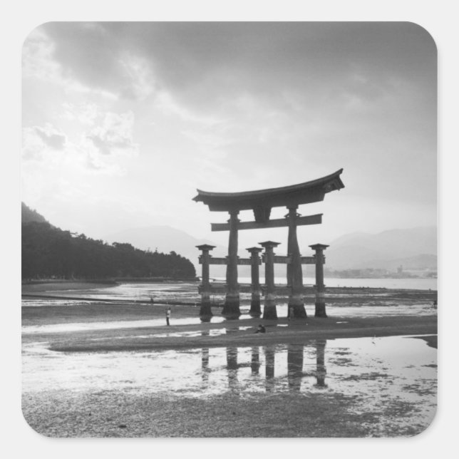 Pegatina Cuadrada Asia, Japón, Myajima. Puerta de Torri (Anverso)