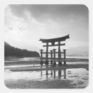 Pegatina Cuadrada Asia, Japón, Myajima. Puerta Torri