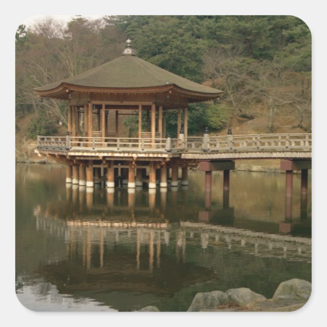 Pegatina Cuadrada Asia, Japón, Nara, Templo en Nara (Anverso)