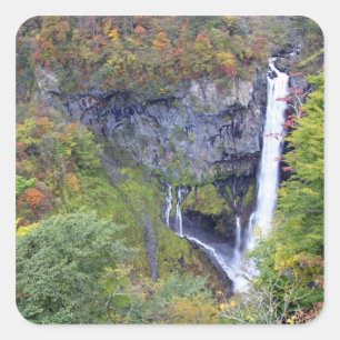 Pegatina Cuadrada Asia, Japón, Nikko. Cascada Kegon de Nikko, una