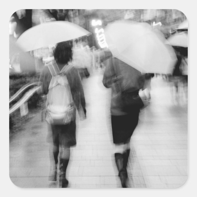 Pegatina Cuadrada Asia, Japón, Tokio. Mujeres jóvenes y paraguas. (Anverso)