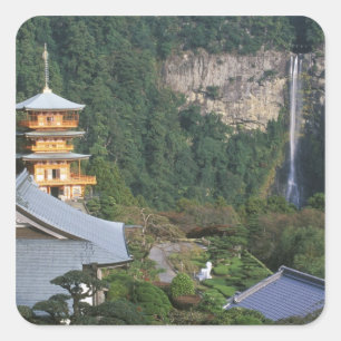 Pegatina Cuadrada Asia, Japón, Wakayama, Katsuura, Kumano Nachi