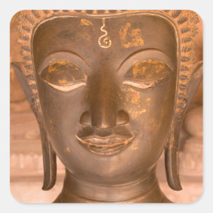 Pegatina Cuadrada Asia, Laos, Vientiane, Escultura de bronce en Wat