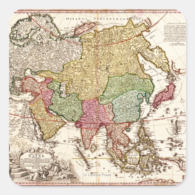 Pegatina Cuadrada Asia: Mapa panorámicoAsia 6 (Anverso)