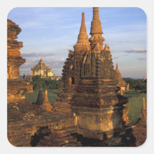 Pegatina Cuadrada Asia, Myanmar, Bagan. Antiguos templos y
