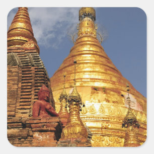 Pegatina Cuadrada Asia, Myanmar (Birmania), Bagan (Pagan). El Dhamma
