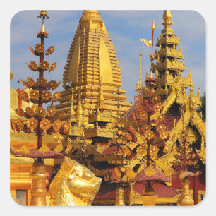 Pegatina Cuadrada Asia, Myanmar (Birmania), Bagan (Pagan). El Shwe 3