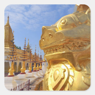 Pegatina Cuadrada Asia, Myanmar (Birmania), Bagan (Pagan). El Shwe 4