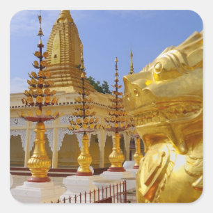Pegatina Cuadrada Asia, Myanmar (Birmania), Bagan (Pagan). El Shwe 6