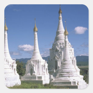 Pegatina Cuadrada Asia, Myanmar, Lago Inle. Pagodas. 2