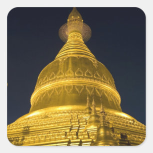 Pegatina Cuadrada Asia, Myanmar, Yangon, templo budista en