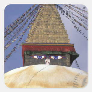 Pegatina Cuadrada Asia, Nepal, Katmandú. Estupa de Bouddhanath. 2