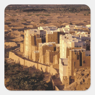 Pegatina Cuadrada Asia, Oriente Medio, República de Yemen, Shibam